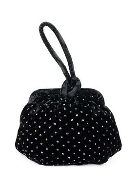 Black Velvet Velour Evening Pouch Glitter Accents vintage handbag purse retro